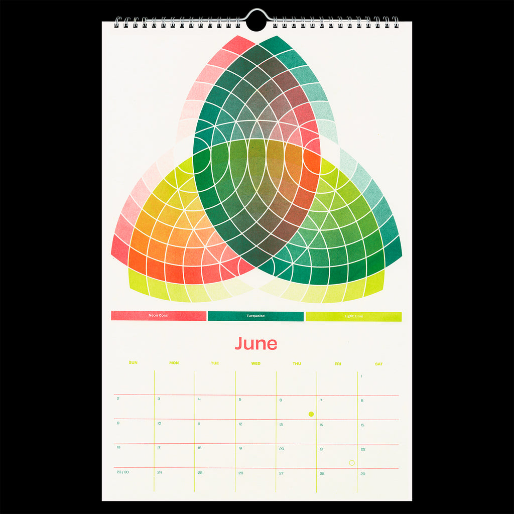 June from April from Risolve 2024 calendar with three inks overlapping in varying opacities