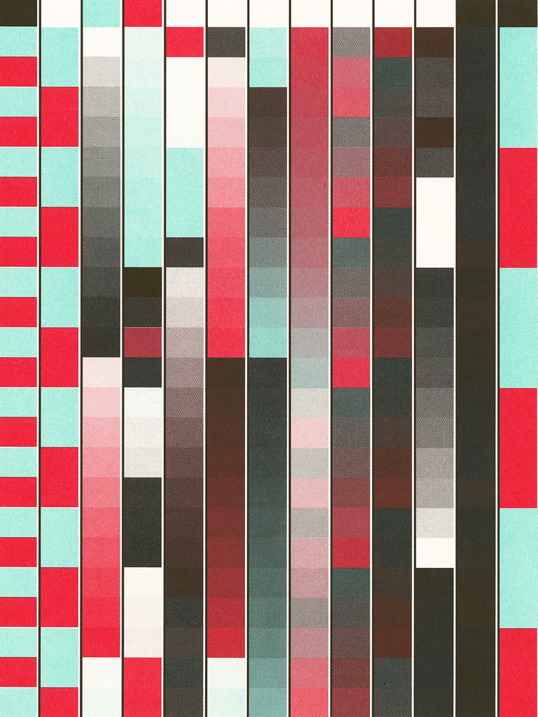 Color profile test chart showing different values of scarlet, mint, and black ink